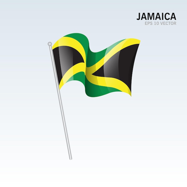 Jamaica agitando bandeira isolada em cinza