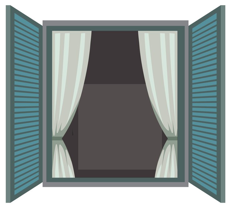 Vetor janela aberta com cortinas