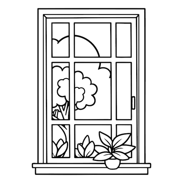 Vetor janela com ícone de planta ilustração vetorial de desenho animado ilustração gráfica de desenho vetorial