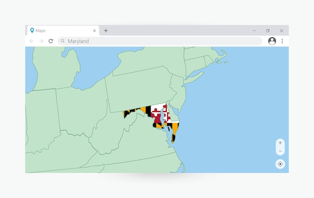 Vetor janela de navegador com mapa de maryland procurando maryland na internet