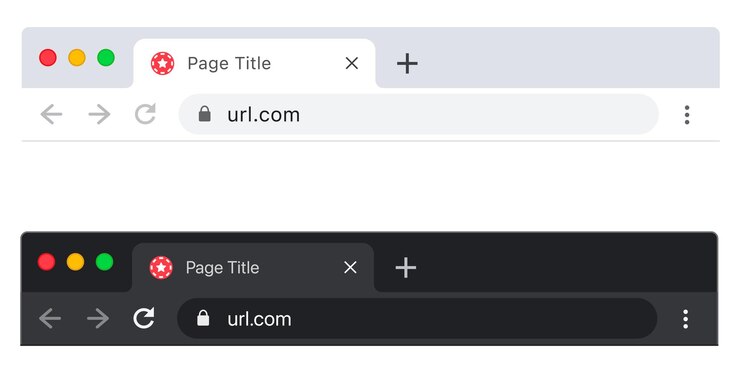 Vetor janela de navegador da web em branco com barra de ferramentas de guia e campo de pesquisa url de barra de navegador do site moderno escuro