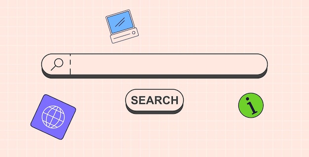 Janela de pesquisa em estilo linear retro Elementos de interface de usuário de computador Pesquisa on-line de colagem moderna Ilustração vetorial