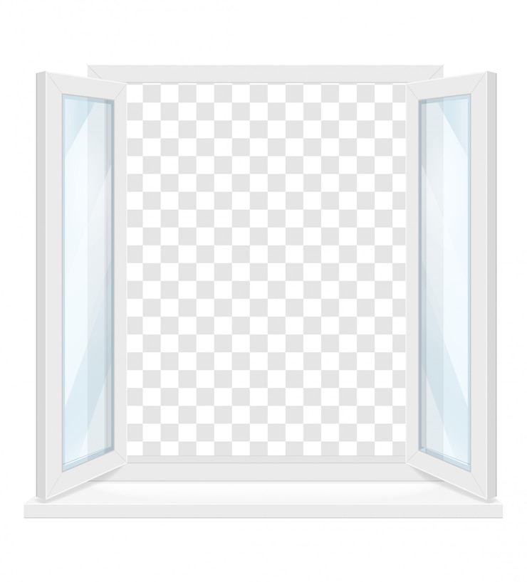 Vetor janela de plástico transparente branca com peitoril da janela