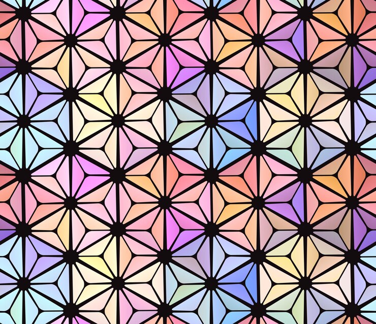 Vetor janela de vitral abstrata sem costura com vidros multicoloridos. textura vetorial