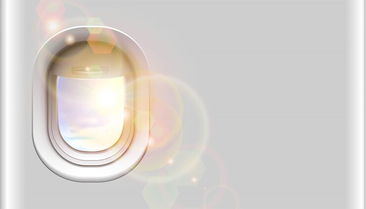 Vetor janela do avião com luz solar e copie o espaço para o seu anúncio. isolado no fundo branco