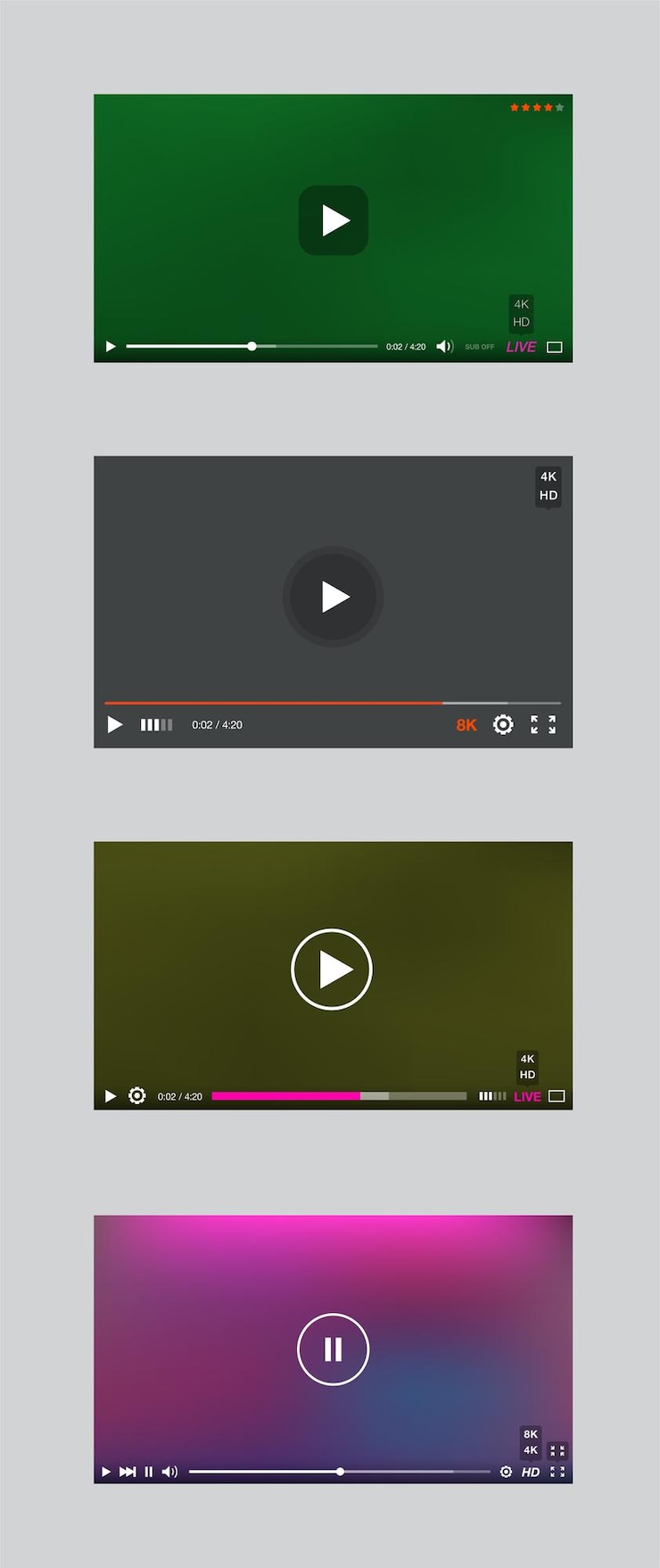 Vetor janela do player de vídeo com conjunto de vetores de painel de menus e botões. coleção de interface do usuário.