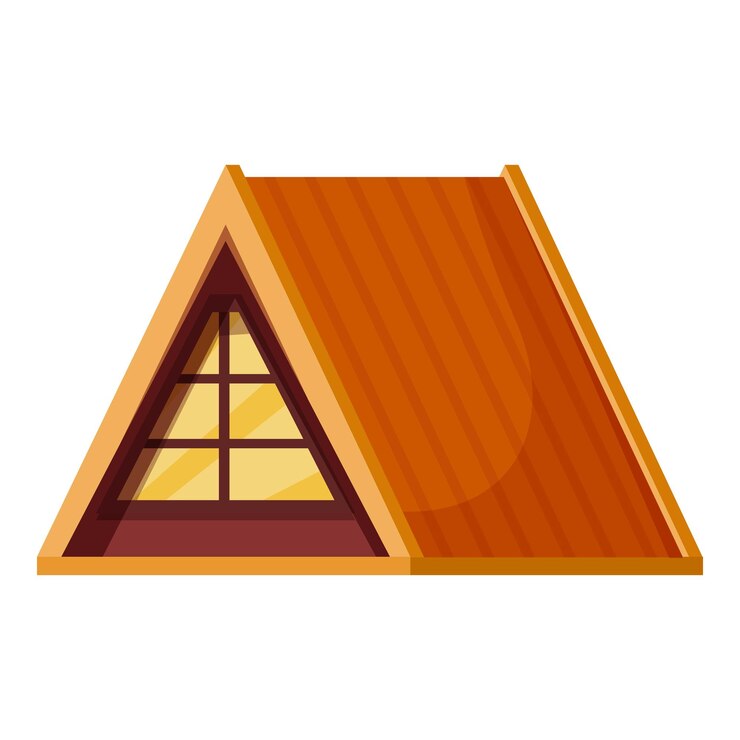 Vetor janela triangular de madeira com telhado de telhas laranja