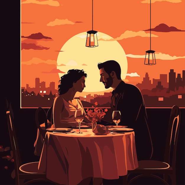 Vetor jantar de casal, jantar romântico, jantar de amor, restaurante.