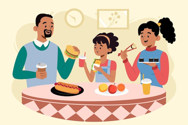 Jantar de família feliz juntos vetor plano para alimentação estilo de vida amp web de família ou uso editorial