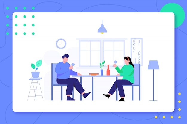 Jantar em família casal na sala Design ilustração