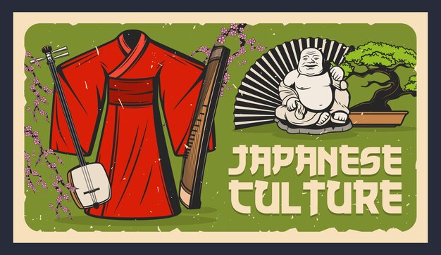 Japão bonsai netsuke quimono shamisen e gueixa