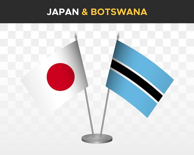 Japão vs botswana maquete de bandeiras de mesa isolada ilustração vetorial 3d bandeiras de mesa japonesas