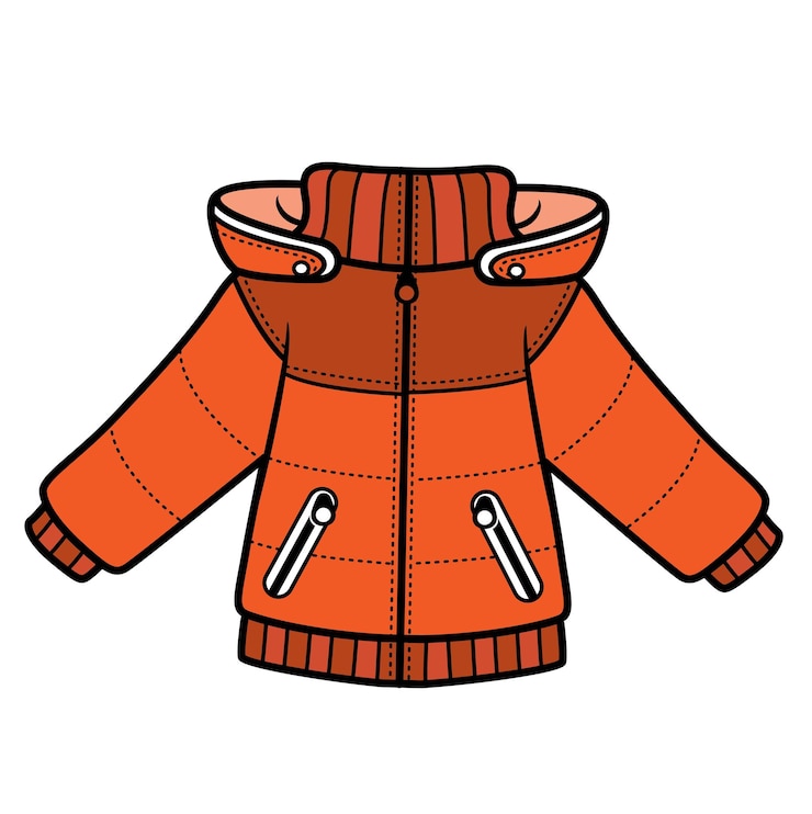 Vetor jaqueta acolchoada demiseason com capuz para variação de cor de menino para colorir em fundo branco