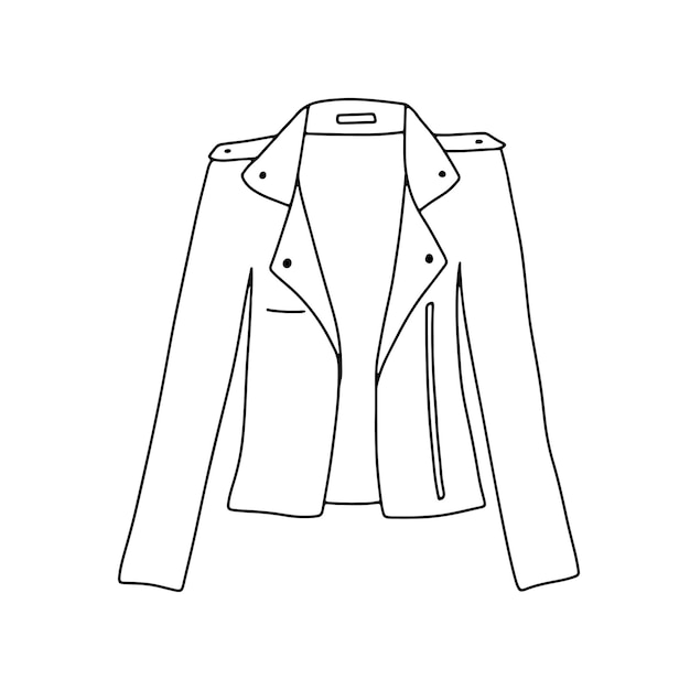 Jaqueta de couro isolada no branco Doodle ilustração de contorno