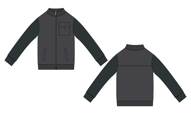 Vetor jaqueta de manga comprida de duas cores, desenho técnico, modelo de ilustração vetorial de esboço plano de moda