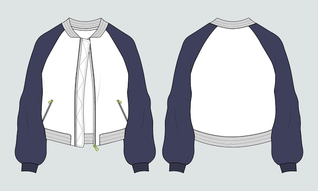 Vetor jaqueta de moletom de manga comprida modelo de ilustração vetorial de desenho plano de moda técnica.