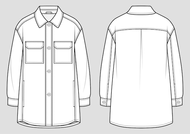 Jaqueta de vestido de camisa. desenho de moda. desenho técnico plano. ilustração vetorial