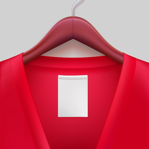 Vetor jaqueta vermelha com etiqueta pendurada em um cabide.