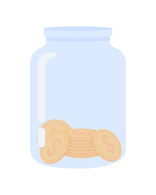 Jar com moedas objeto de vetor de cor semi plana