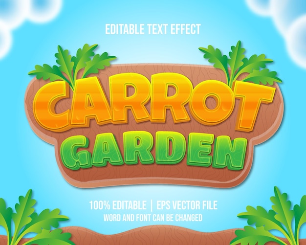 Vetor jardim de cenoura editável efeito de texto em jogos de desenho animado estilo premium vector