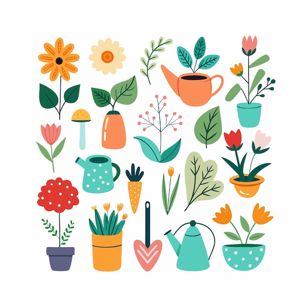 Jardim realista e plantas Set de ícones diferentes
