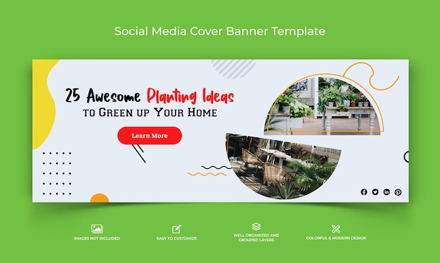 Jardinagem doméstica mídia social Modelo de banner de capa do Facebook Premium Vector