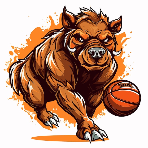 Vetor javali selvagem javali razorback warthog mascote de basquete