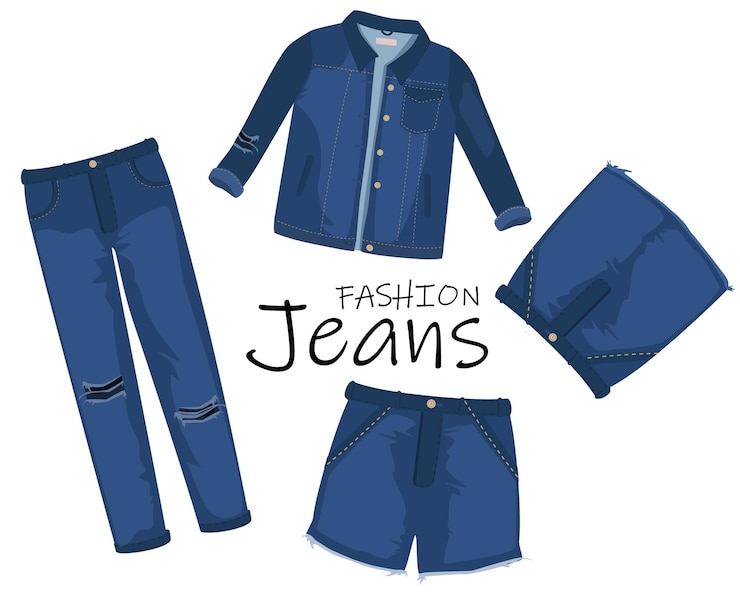 Vetor jeans roupas moda da moda rasgada denim roupas casuais ilustração vetorial jeans roupas modelos isolados em fundo branco