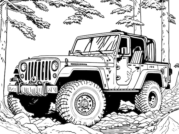 Vetor jeep caminhão livro de colorir página linha de arte isolado vetor fundo branco ai generado