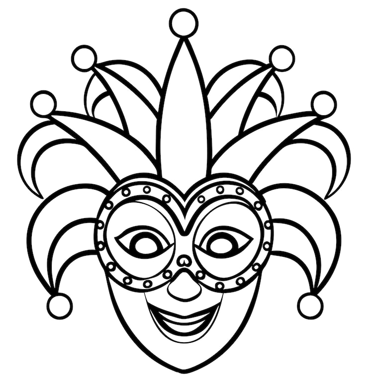 Vetor jester carnaval máscara mardi gras linha de arte