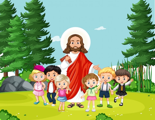 Jesus com crianças no parque