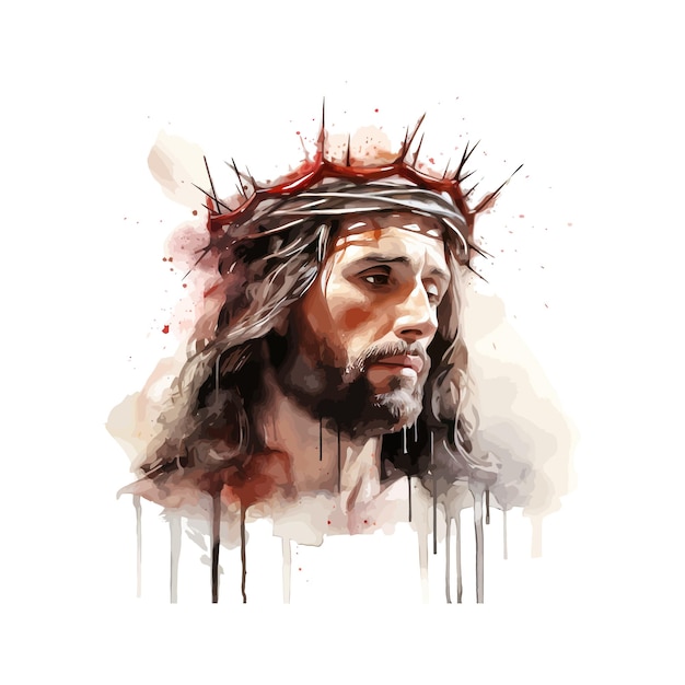 Vetor jesus coroado com espinhos aquarela vetor ilustração design
