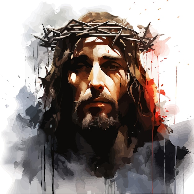 Jesus coroado com espinhos aquarela vetor ilustração design