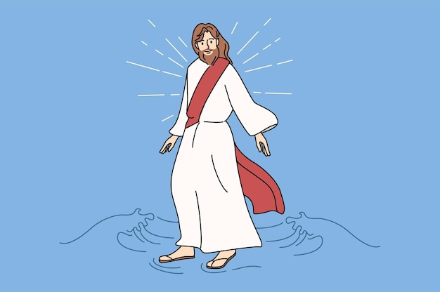 Vetor jesus cristo, andar, ligado, água