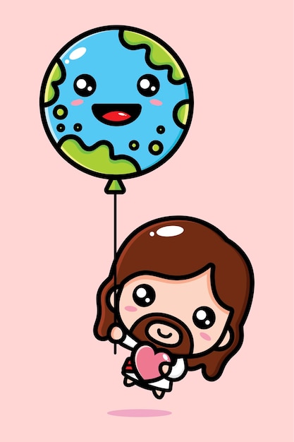 jesus cristo fofo voando com balão de terra