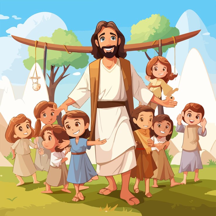 Vetor jesus e as crianças no parque ilustração