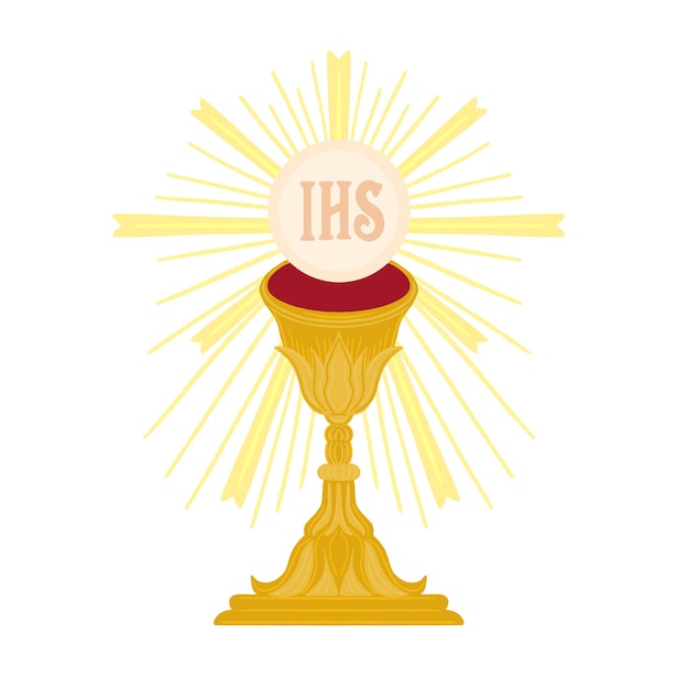 Jesus Eucaristia ilustração católica Primeira Santa Comunhão cálice sagrado