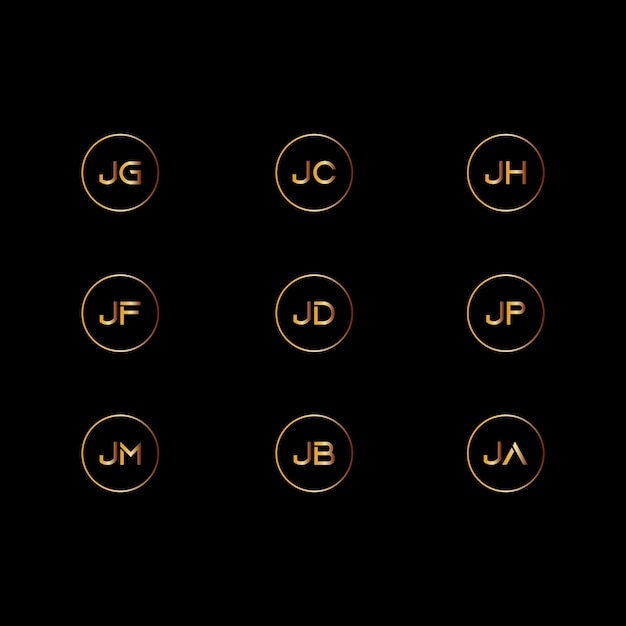 Vetor jg jc jh jf jd jp jm jb ja letra logotipo círculo coleção ouro
