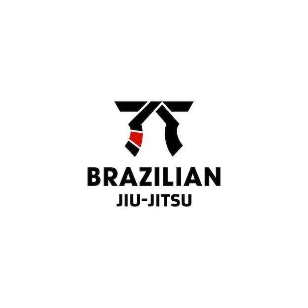 Jiu jitsu brasileiro, ícone do logotipo da faixa preta e vermelha, design de ilustração vetorial, arte marcial mista