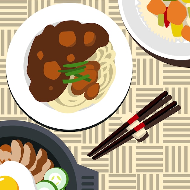 Jjajangmyeon design vetorial de ilustração de estilo simples