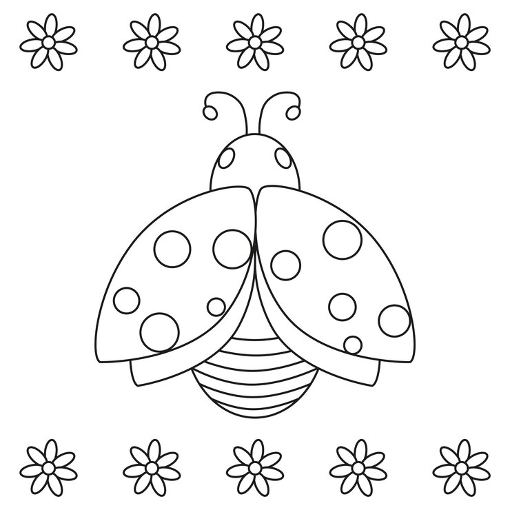 Vetor joaninha com ornamento floral ilustração em vetor de arte de linha