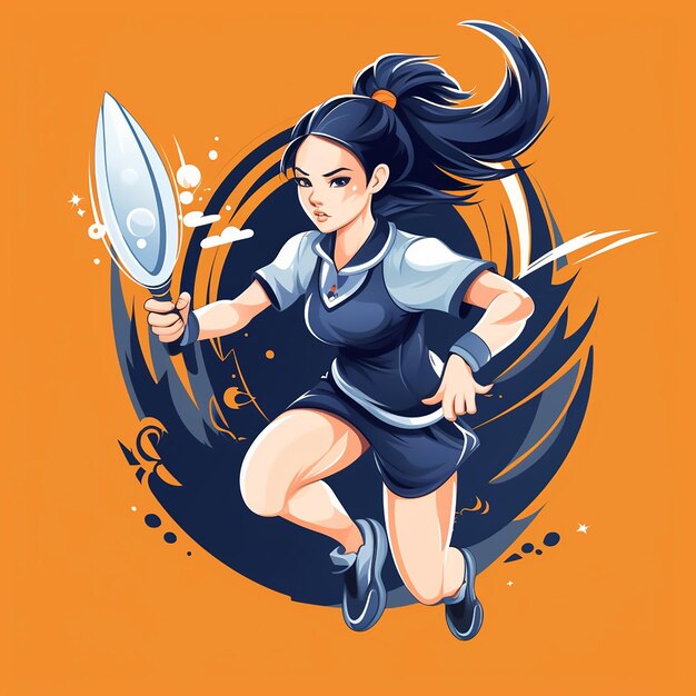 Jogador de badminton de anime em ação logotipo plano