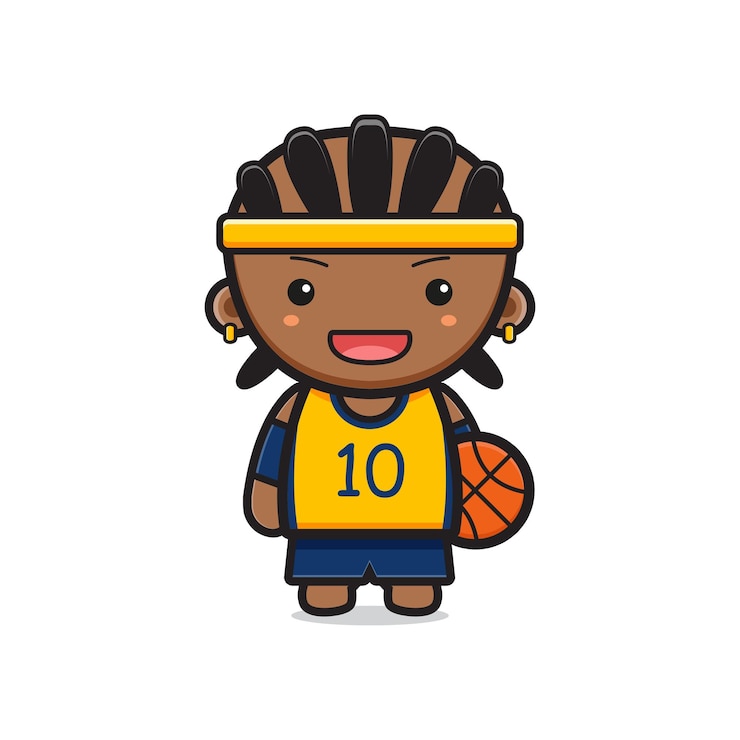 Jogador de basquete de menino bonito segurando ilustração vetorial de ícone de desenho animado de bola