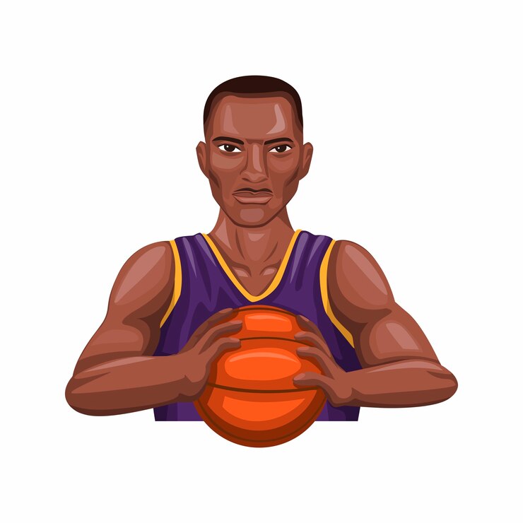 Vetor jogador de basquete, segurando uma bola, atleta de basquete de homem negro