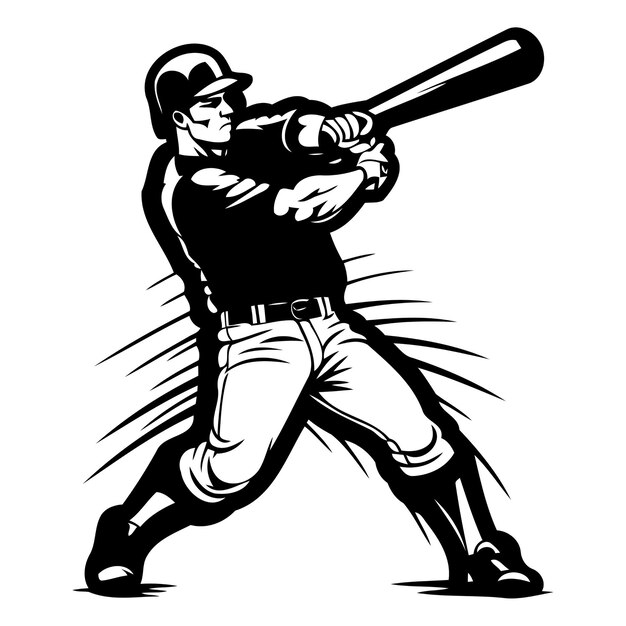 Jogador de beisebol batendo a bola com um taco ilustração vetorial