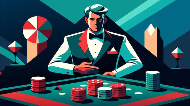 Vetor jogador de cassino suave na mesa de blackjack