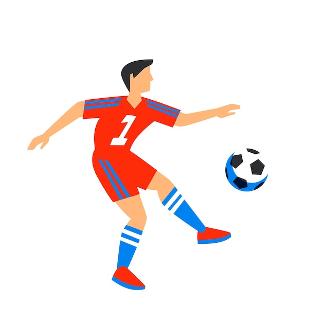 Jogador de futebol abstrato em vermelho com bola