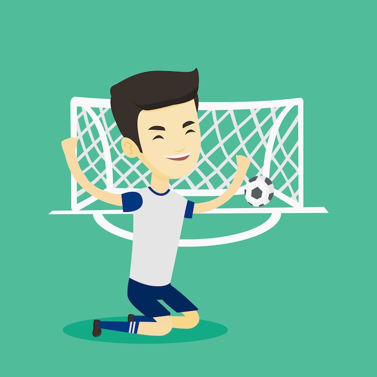 Vetor jogador de futebol comemorando o gol de pontuação.