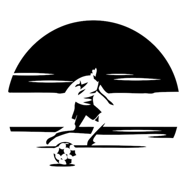 Vetor jogador de futebol correndo com a bola na praia round icon vector ilustração design gráfico