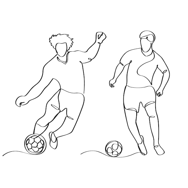 Vetor jogador de futebol jogando futebol elegante continua ilustração de arte de linha